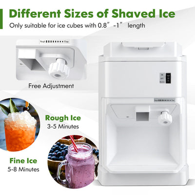 460W Electric Countertop Ice Crusher 265 Lbs/H Snow Cone Maker Shaved Ice Hopper Machine with Adjustable Ice Fineness and Removable Tray