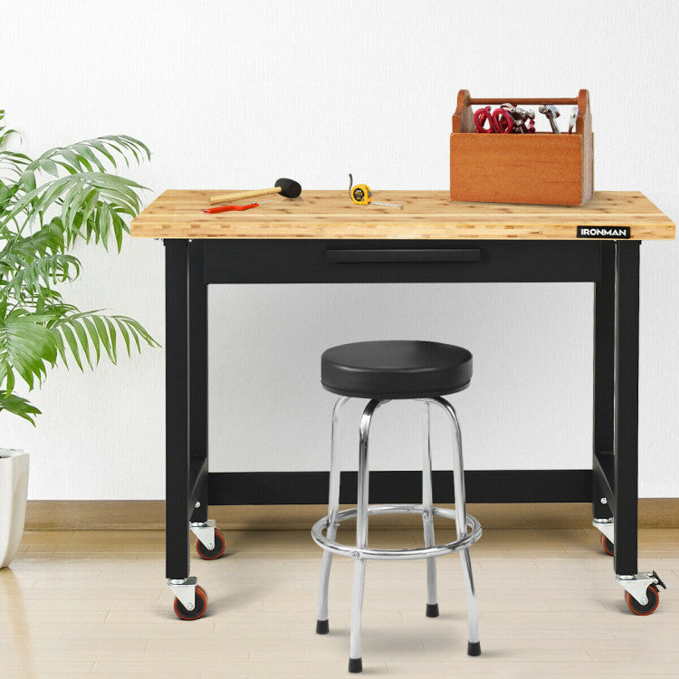 48 Inch Moveable Workbench 500 lbs Bamboo Tabletop Worktable with 360 ...