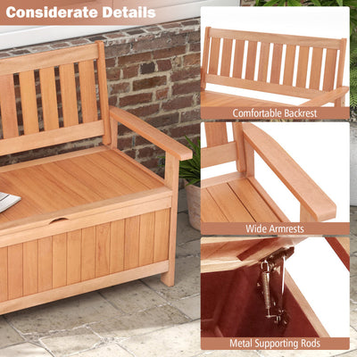 48 Inch Outdoor Storage Bench 2-in-1 Patio Hardwood Storage Loveseat with Slatted Backrest and Armrests