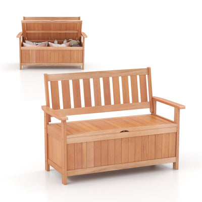 48 Inch Outdoor Storage Bench 2-in-1 Patio Hardwood Storage Loveseat with Slatted Backrest and Armrests