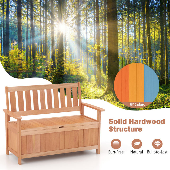48 Inch Outdoor Storage Bench 2-in-1 Patio Hardwood Storage Loveseat with Slatted Backrest and Armrests