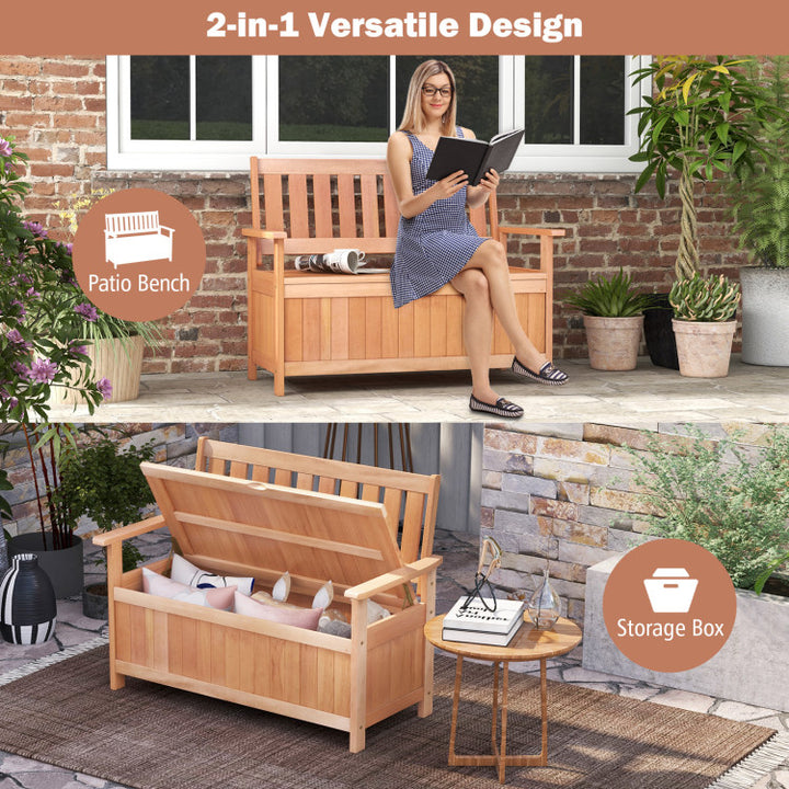 48 Inch Outdoor Storage Bench 2-in-1 Patio Hardwood Storage Loveseat with Slatted Backrest and Armrests