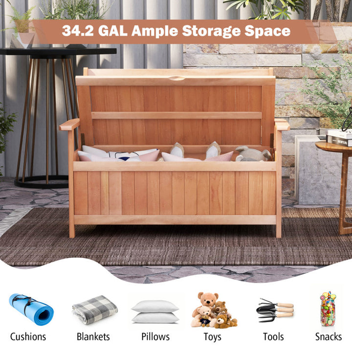 48 Inch Outdoor Storage Bench 2-in-1 Patio Hardwood Storage Loveseat with Slatted Backrest and Armrests