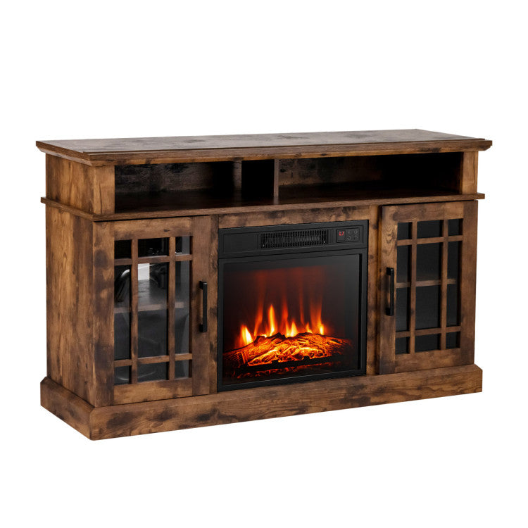 48 Inch Wooden TV Stand Console Table with 1400W Electric Fireplace and Open Storage