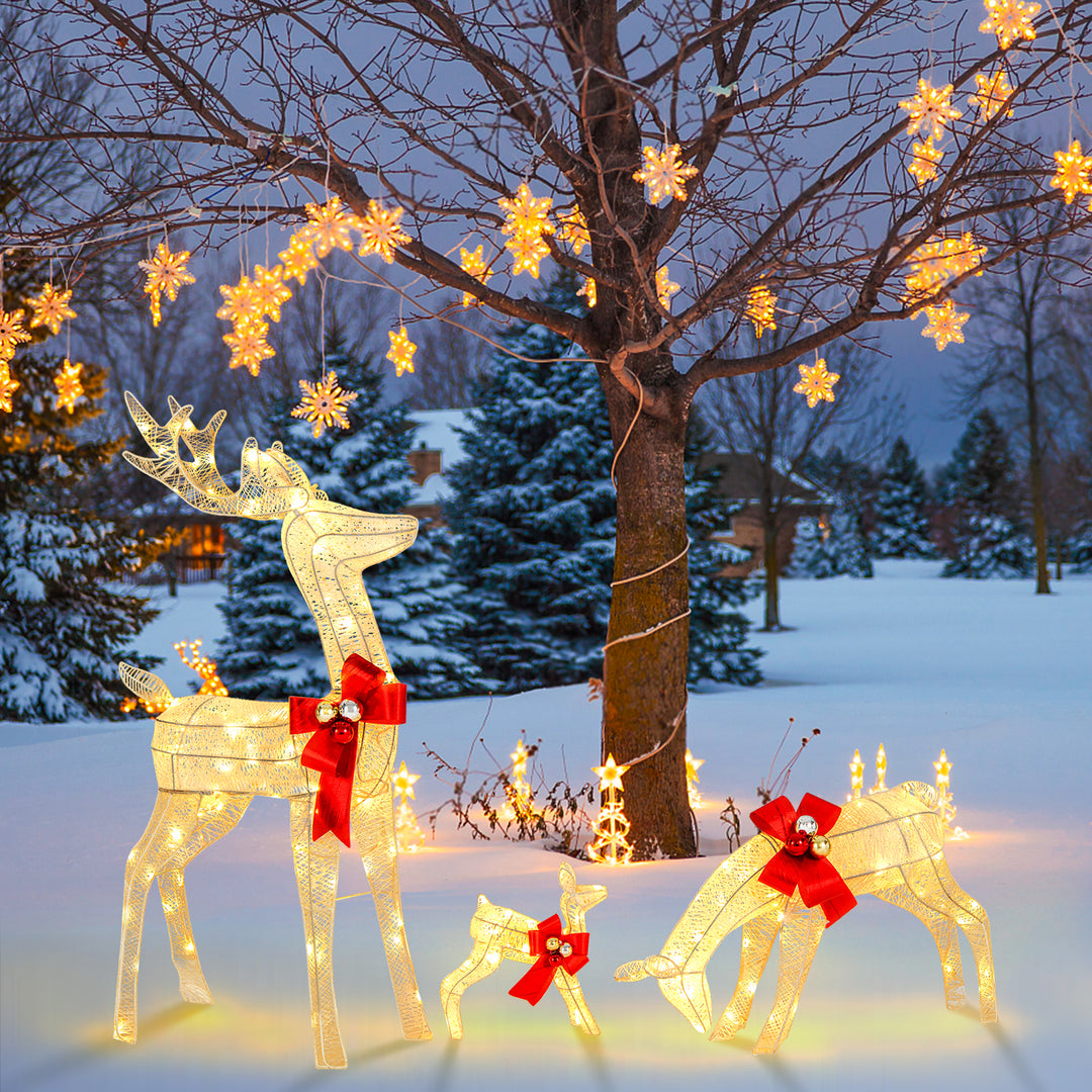 3 Pieces Lighted Reindeer Family Set, Pre-lit Christmas Decoration w/ 230 LED Lights