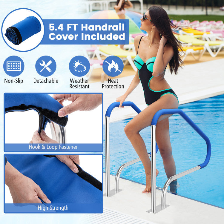 48 x 34 Inch Swimming Pool Handrail 316 Stainless Steel Pool Stair Rail with Grip Cover