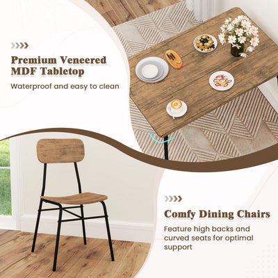 4 Piece Dining Table Set for 4 Metal Frame with Bench and 2 Chairs
