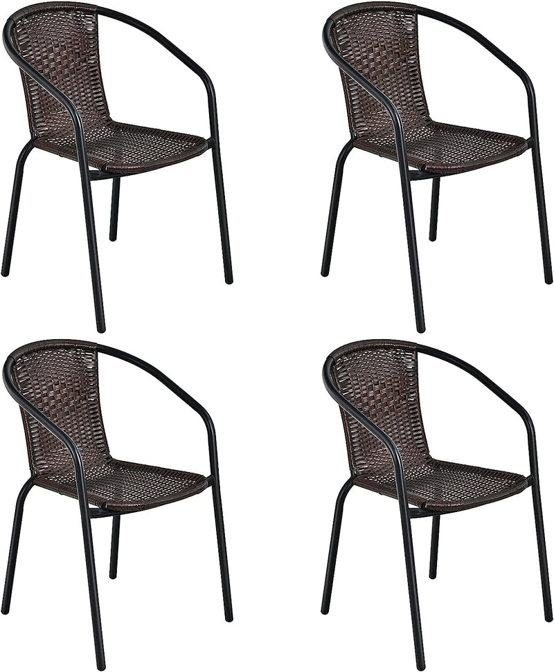 4 Pieces All-weather Dining Chairs Patio Rattan Bistro Chair Set with Curved Backrest and Armrests