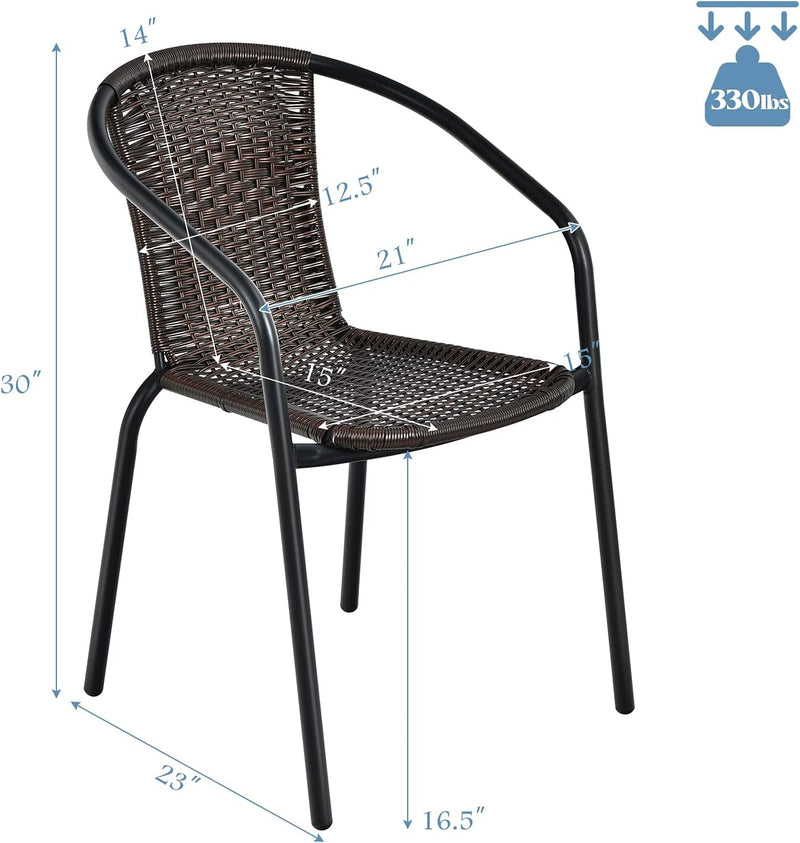 4 Pieces All-weather Dining Chairs Patio Rattan Bistro Chair Set with Curved Backrest and Armrests