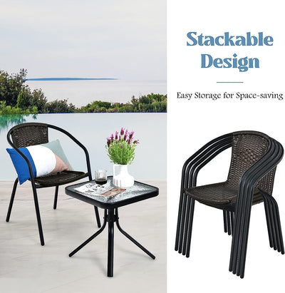 4 Pieces All-weather Dining Chairs Patio Rattan Bistro Chair Set with Curved Backrest and Armrests