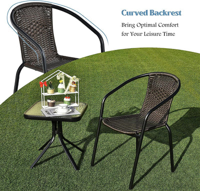 4 Pieces All-weather Dining Chairs Patio Rattan Bistro Chair Set with Curved Backrest and Armrests