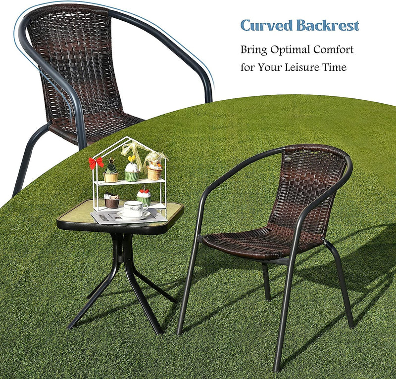 4 Pieces All-weather Dining Chairs Patio Rattan Bistro Chair Set with Curved Backrest and Armrests