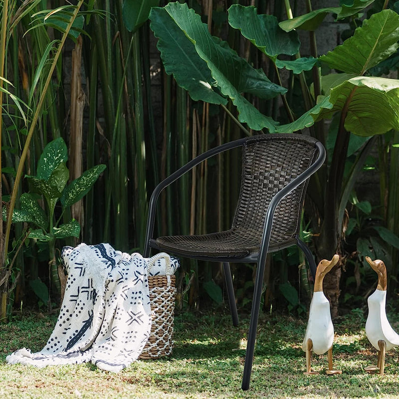 4 Pieces All-weather Dining Chairs Patio Rattan Bistro Chair Set with Curved Backrest and Armrests