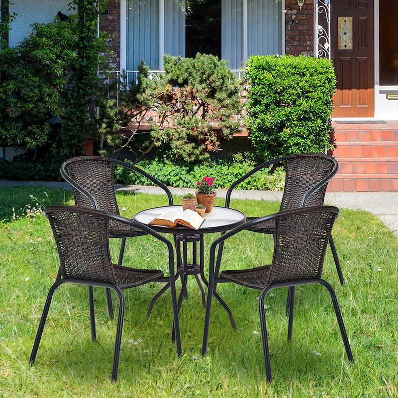 4 Pieces All-weather Dining Chairs Patio Rattan Bistro Chair Set with Curved Backrest and Armrests