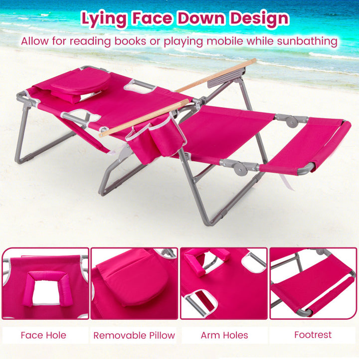 3-in-1 Foldable Beach Chair 330 lbs Heavy-Duty Portable Reclining Lounge Chairs Lay-Flat Tanning Chair with Footrest and Adjustable Backrest