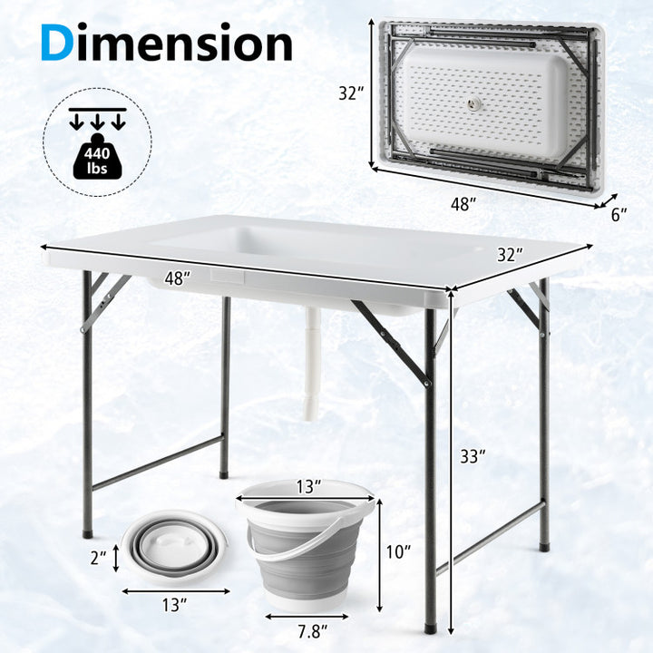 4 Feet Folding Ice Bin Table with Skirt for Camping Picnic Wedding with Ice Bucket