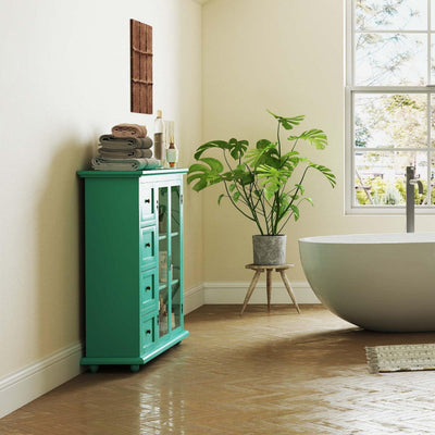 3-in-1 Bath & Storage Combo: Tall Cabinet, Shower Bench & Buffet Sideboard