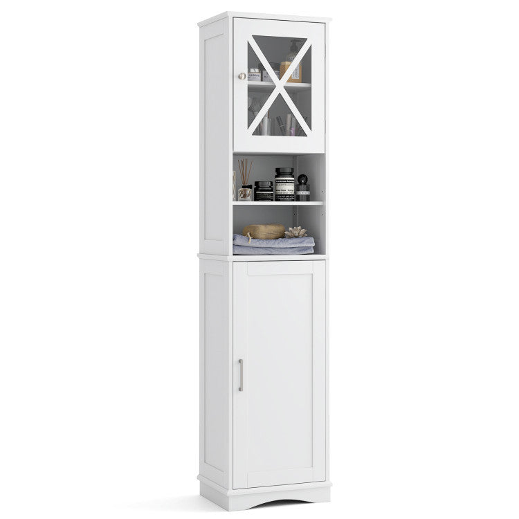 3-in-1 Bath & Storage Combo: Tall Cabinet, Shower Bench & Buffet Sideboard