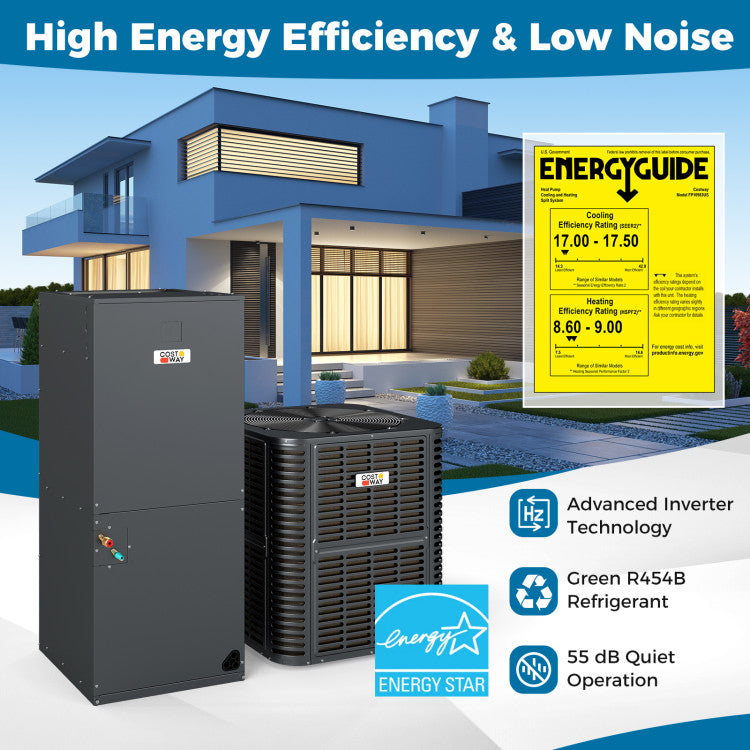4 to 5 Ton Variable Speed Central Air Conditioner 17-17.5 SEER2 Energy Star Certified AC Unit with Auto Defrost Function and Advanced Inverter Technology