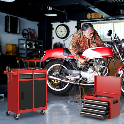 5-Drawer Rolling Tool Box 2-in-1 Lockable Tool Chest Storage Cabinet with Universal Wheels and Trays for Garage Workshop