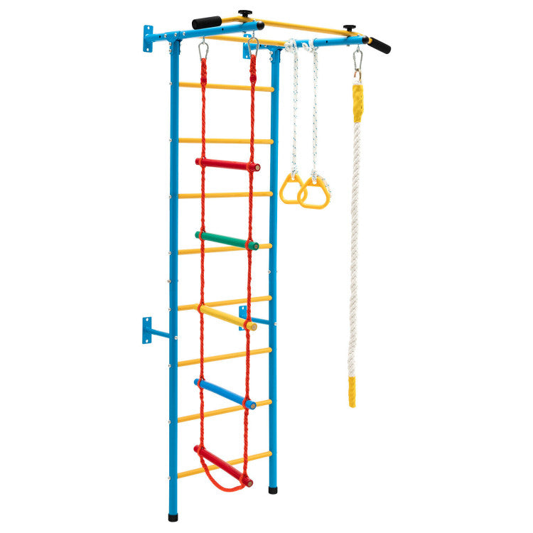 5-in-1 Kids Climbing Toys Indoor Steel Climb Gym Playground Set with Wall Ladder and Gymnastic Rings for Exercise