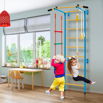 5-in-1 Kids Climbing Toys Indoor Steel Climb Gym Playground Set with Wall Ladder and Gymnastic Rings for Exercise