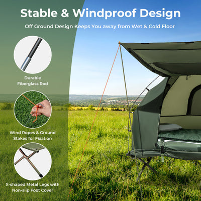 5-in-1 Portable Camping Tent Combo Foldable 1-Person Tent Cot with Carrying Bag and Fixing Buckles for Outdoor Hiking