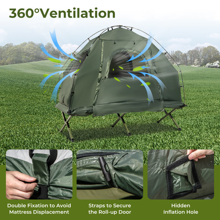 5-in-1 Portable Camping Tent Combo Foldable 1-Person Tent Cot with Carrying Bag and Fixing Buckles for Outdoor Hiking