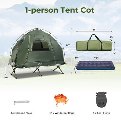 5-in-1 Portable Camping Tent Combo Foldable 1-Person Tent Cot with Carrying Bag and Fixing Buckles for Outdoor Hiking