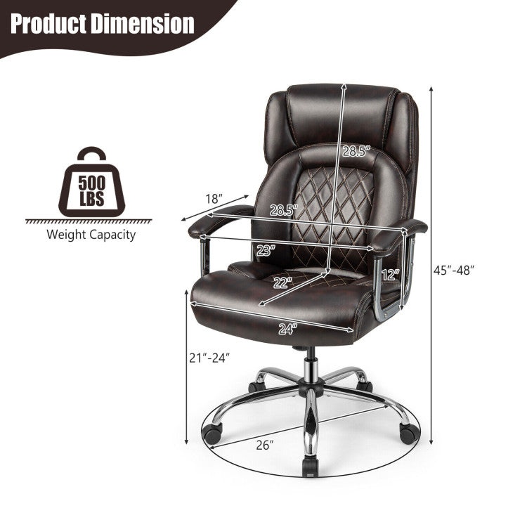 500LBS Big and Tall Office Chair Height Adjustable Executive Computer Chair with Padded Armrest and Rocking Backrest