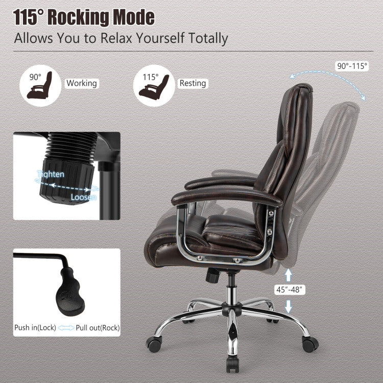 500LBS Big and Tall Office Chair Height Adjustable Executive Computer Chair with Padded Armrest and Rocking Backrest