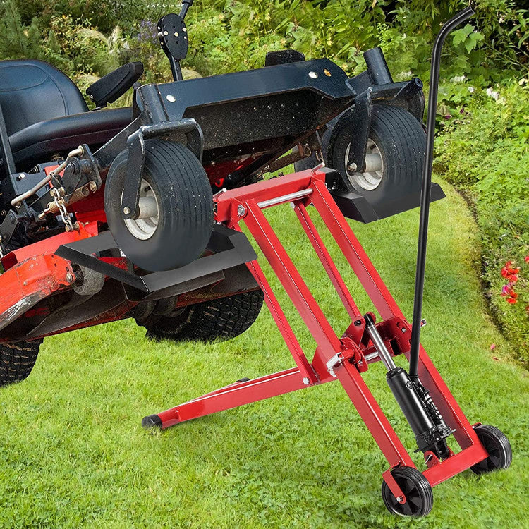 500LBS Hydraulic Lawnmower Lift Zero Turn Mower Lift with Adjustable Track Width and Wheels for Riding Tractors