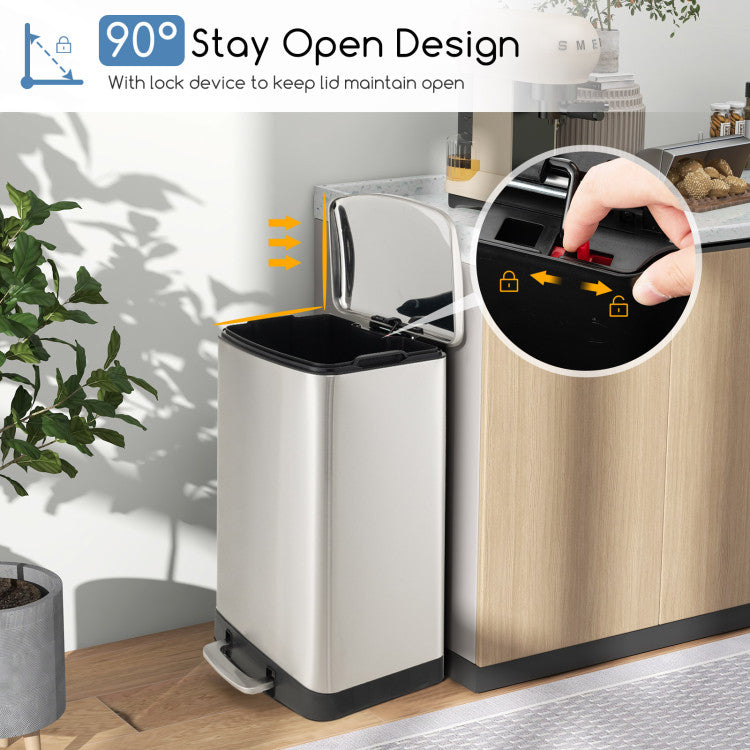50 Liter Trash Can 13.2 Gallon Stainless Steel Garbage Bin with Lock  Device and Foot Pedal for Kitchen Home Office
