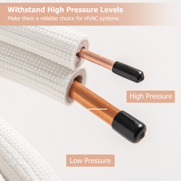 50 Feet Mini Split Line Set with 1/4 Inch and 3/8 Inch O.D. Copper Pipes Tubing
