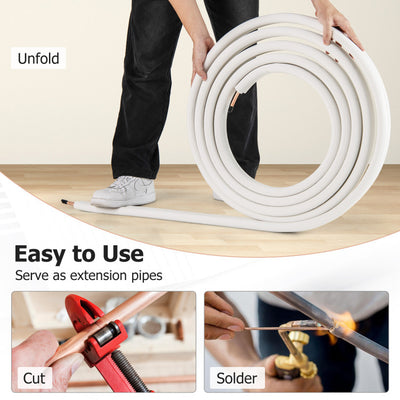 50 Feet Mini Split Line Set with 1/4 Inch and 1/2 Inch O.D. Copper Pipes Tubing