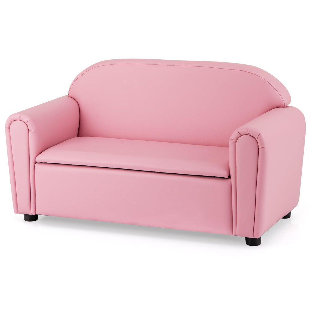 Kids Sofa, 2-Seat Children Couch with Under-Seat Storage, PVC Cover, Cozy Backrest &amp; Soft Padded Seat