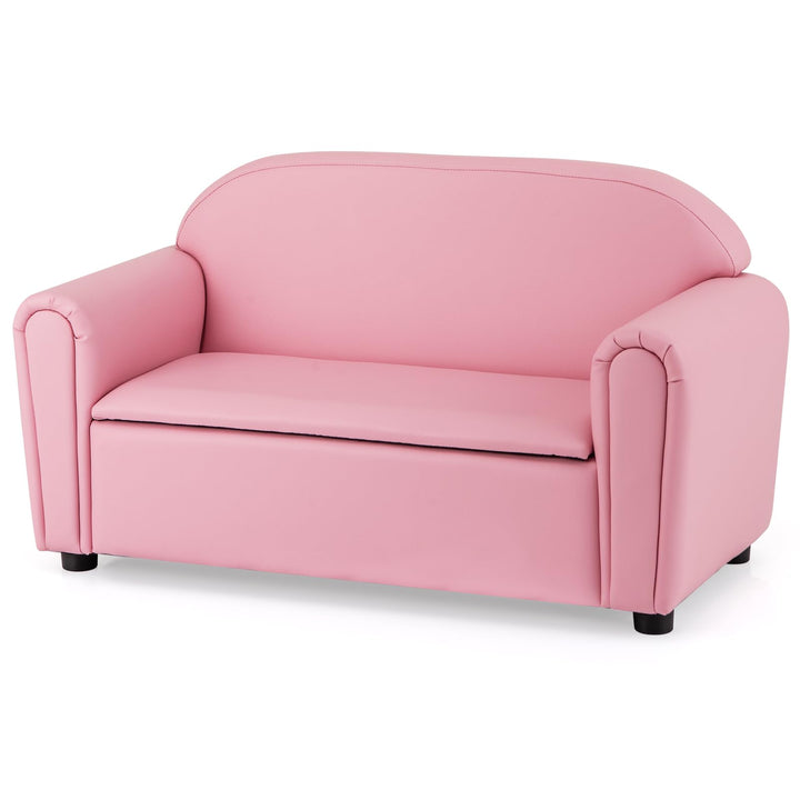 Kids Sofa, 2-Seat Children Couch with Under-Seat Storage, PVC Cover, Cozy Backrest &amp; Soft Padded Seat