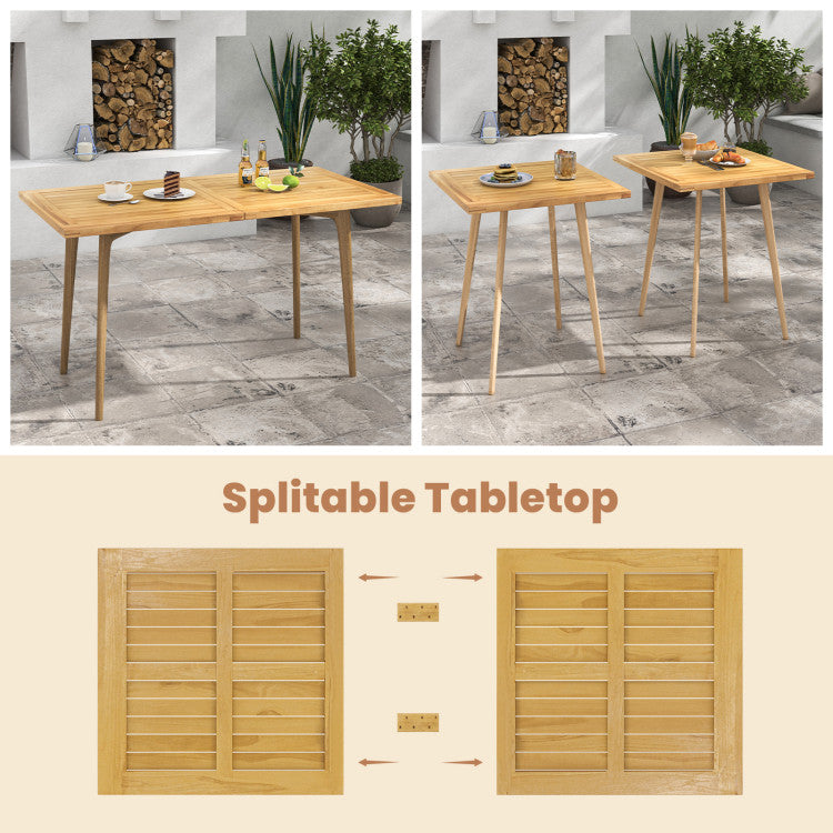 55” x 27.5” Teak Wooden Rectangle Tabletop Slatted Panel Board Split in 2 Square for Dining Side Table