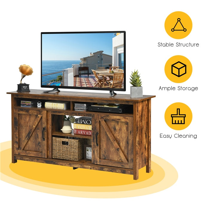 58 Inch Industrial Fireplace TV Stand Entertainment Console Tabletop with Detachable Shelf and Cabinet