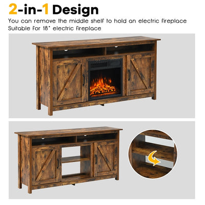 58 Inch Industrial Fireplace TV Stand Entertainment Console Tabletop with Detachable Shelf and Cabinet