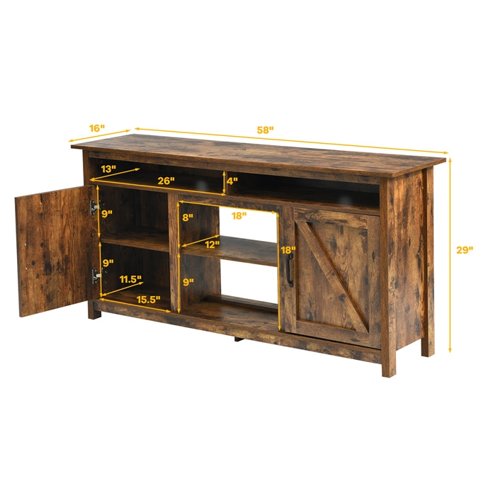 58 Inch Industrial Fireplace TV Stand Entertainment Console Tabletop with Detachable Shelf and Cabinet