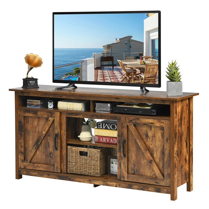 58 Inch Industrial Fireplace TV Stand Entertainment Console Tabletop with Detachable Shelf and Cabinet