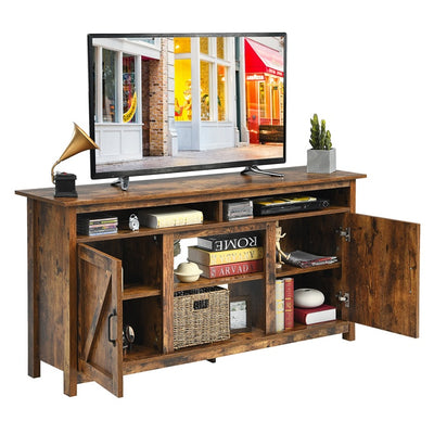 58 Inch Industrial Fireplace TV Stand Entertainment Console Tabletop with Detachable Shelf and Cabinet