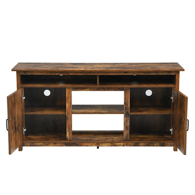 58 Inch Industrial Fireplace TV Stand Entertainment Console Tabletop with Detachable Shelf and Cabinet