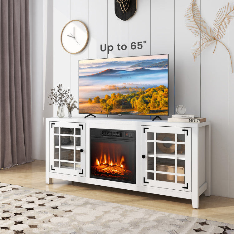 58 Inches Fireplace TV Stand Entertainment Center with 18” Electric Fireplace and Adjustable Shelves for TVs up to 65 Inch