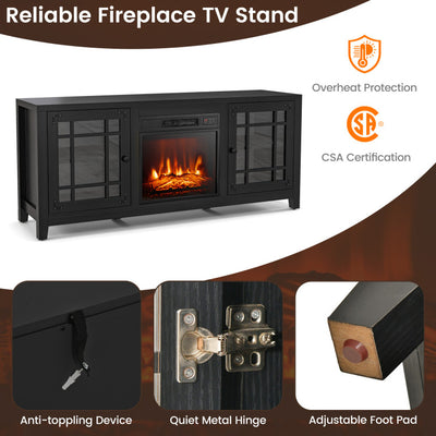 58 Inches Fireplace TV Stand Entertainment Center with 18” Electric Fireplace and Adjustable Shelves for TVs up to 65 Inch