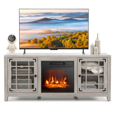 58 Inches Fireplace TV Stand Entertainment Center with 18” Electric Fireplace and Adjustable Shelves for TVs up to 65 Inch