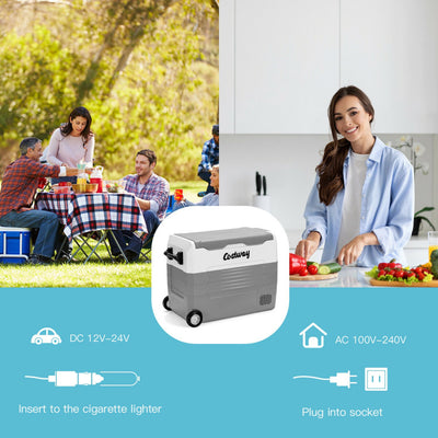 58 Quarts Dual-zone Car Refrigerator Portable Electric Cooler RV Fridge Freezer with Wheels and LED Display for Home Camping Vehicles