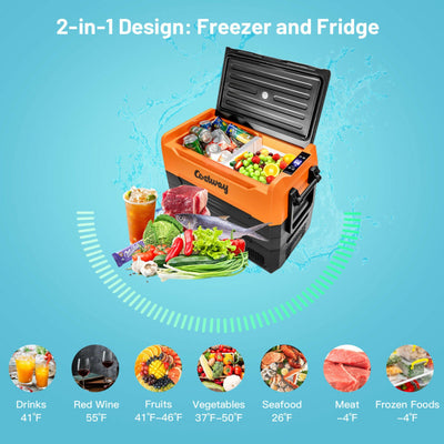 58 Quarts Dual-zone Car Refrigerator Portable Electric Cooler RV Fridge Freezer with Wheels and LED Display for Home Camping Vehicles
