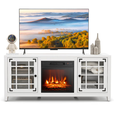 58 Inches Fireplace TV Stand Entertainment Center with 18” Electric Fireplace and Adjustable Shelves for TVs up to 65 Inch